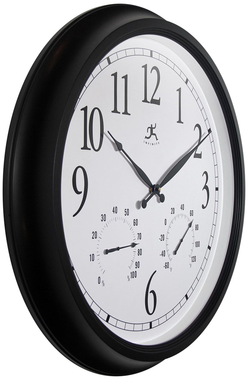 Infinity Instruments 24 inch Classic Black Wall Clock Thermometer Humidity Outdoor | Round Outdoor Wall Clock | Outdoor Indoor Thermometer Clock Hygrometer | Great for Garage, Patio, Pool, Outdoors - Image 3